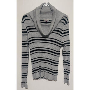 L.e.i Striped Sweater Juniors XXL Black Gray Dramatic Cowl Neck Y2K Stretch Top